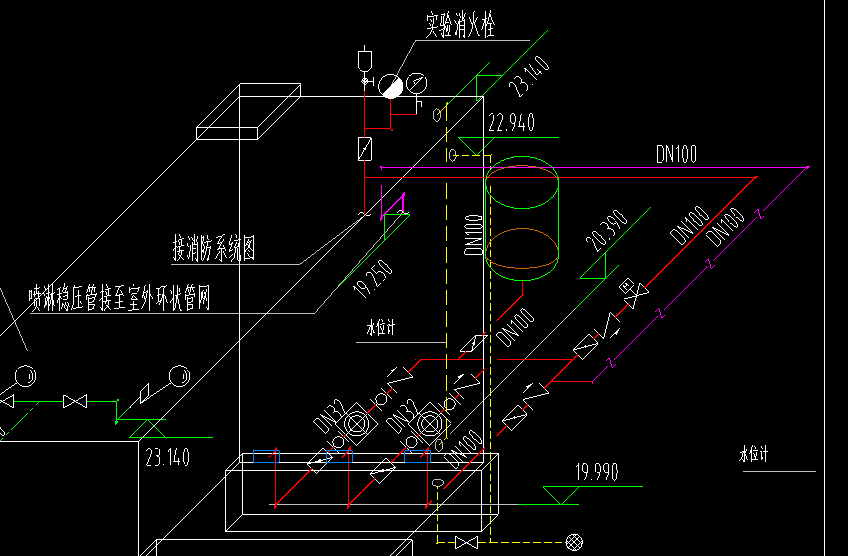 标高23140的黄色的线的管是什么管2294那个应该是溢流管下面是泄水管