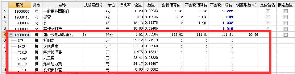 工料机显示