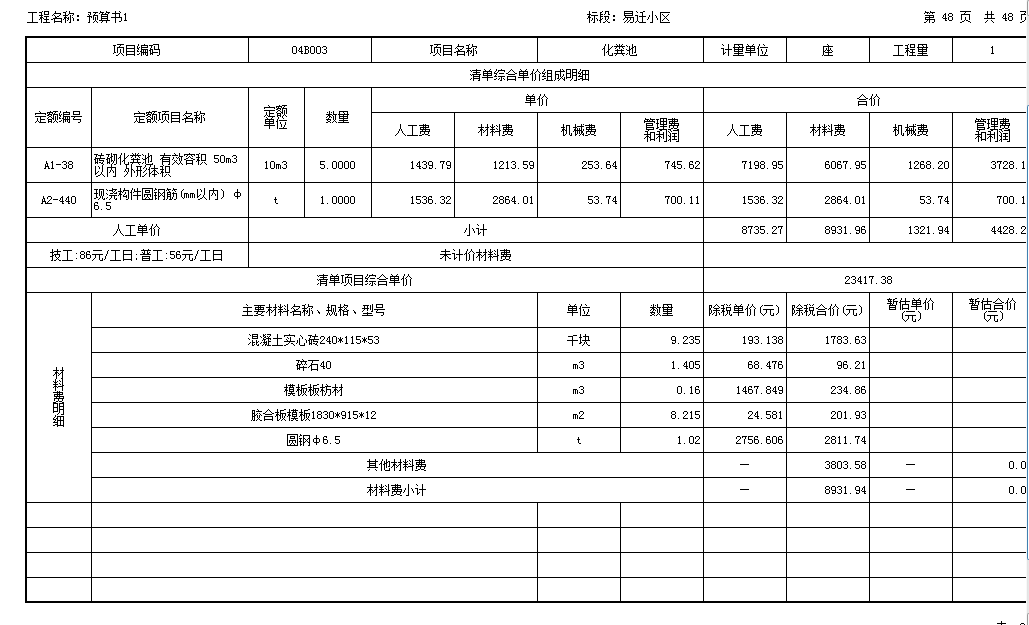 综合单价分析