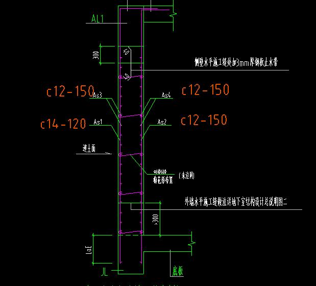 混凝土墙大样图中的钢筋设置
