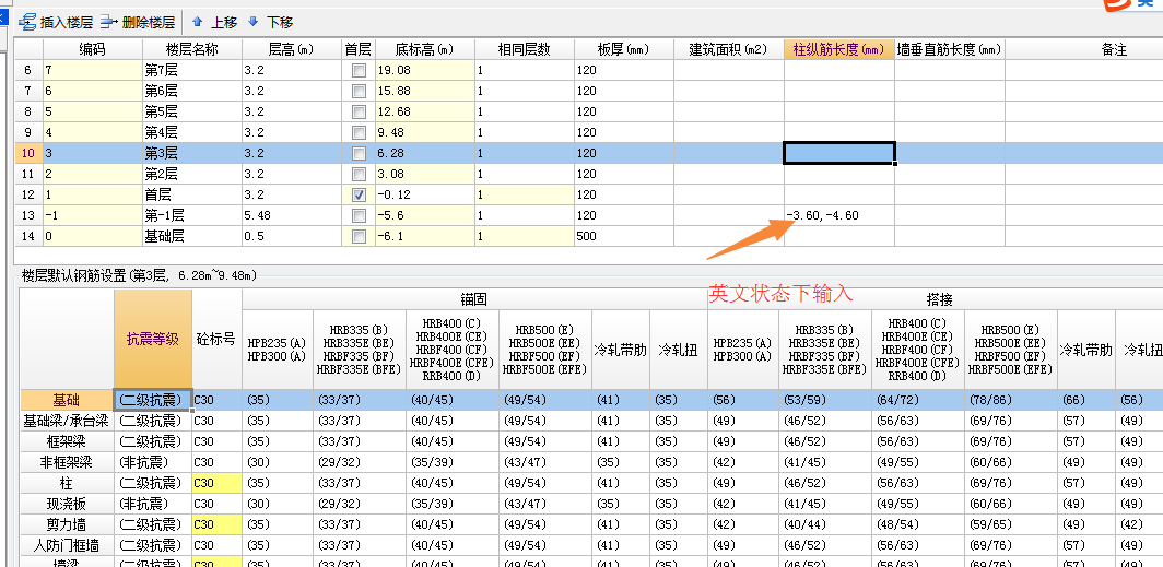 纵筋长度