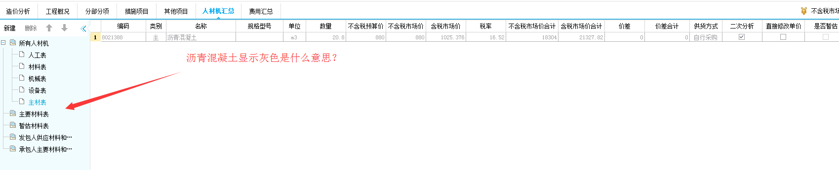 主材表