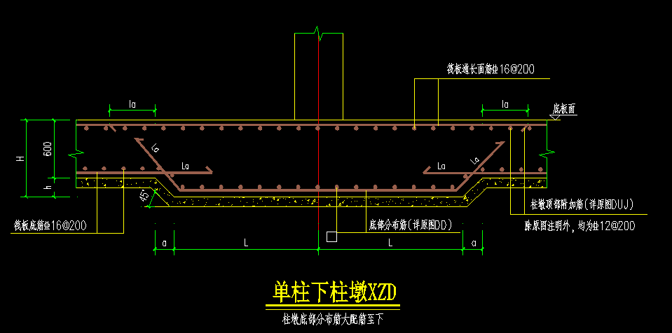 筏板基础中的下柱墩不同规格配筋怎么布置?