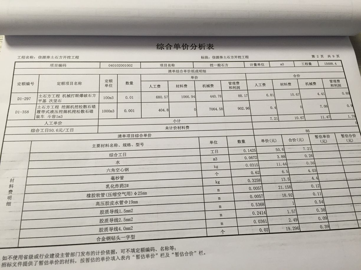 综合单价表