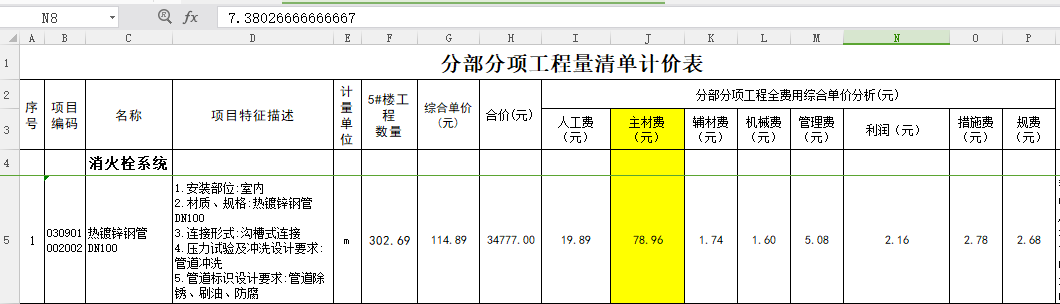 计价表