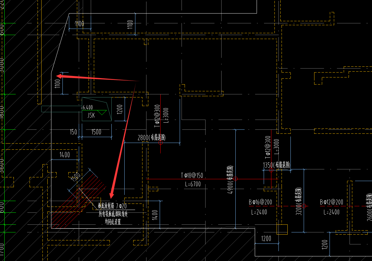 补充问题:这是筏板  我问的是 左边箭头那里也要布置放射筋吗?