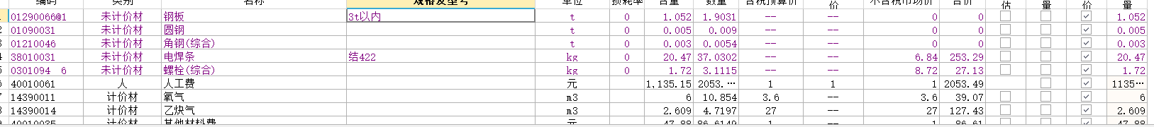 工料机显示