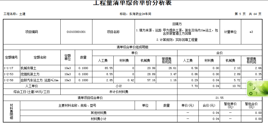 综合单价分析