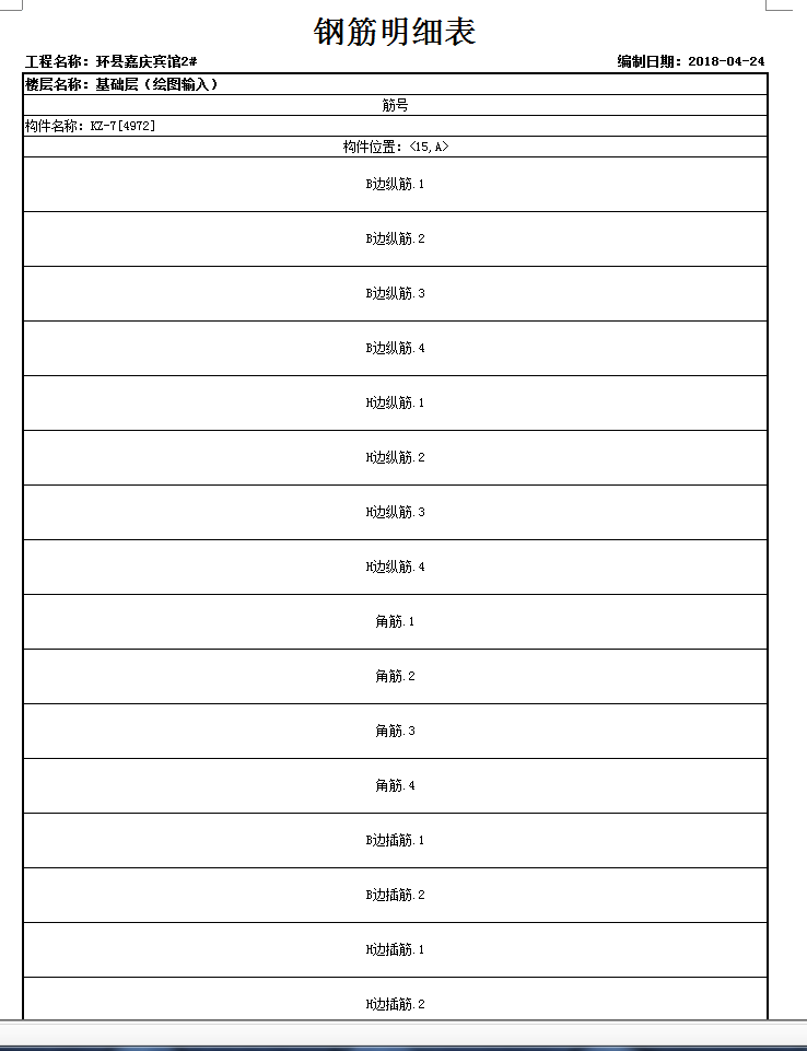 钢筋明细表