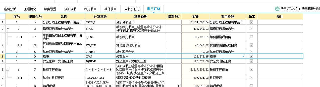 計價表