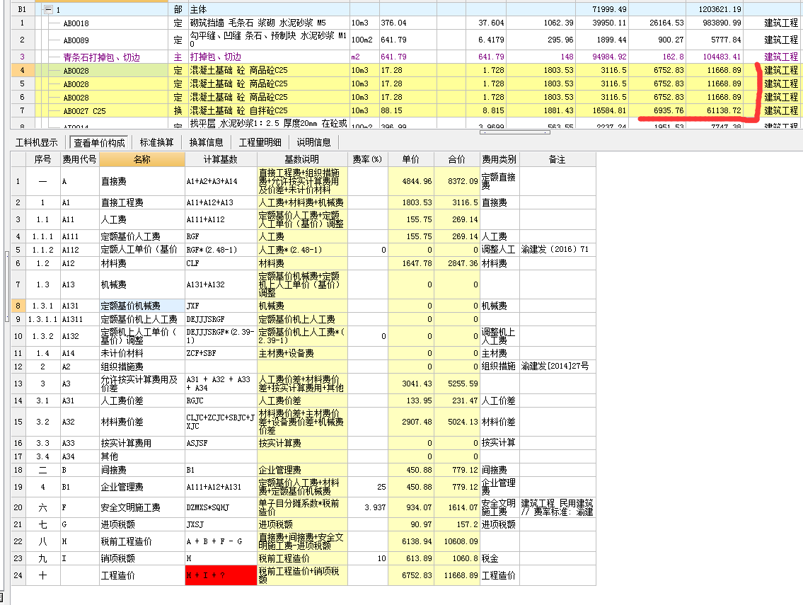 子目综合单价