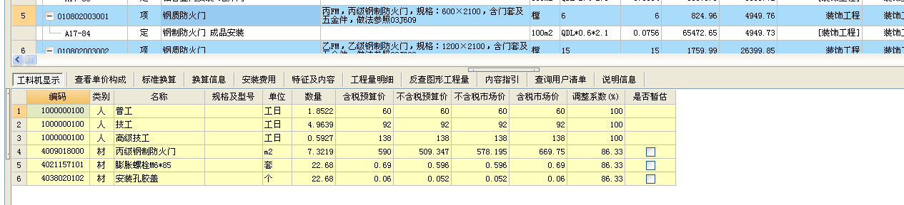 人工单价