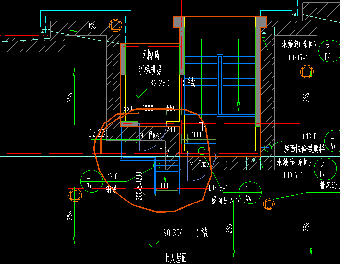 机房层,我圈出来的那块,外露楼梯怎么算建筑面积?