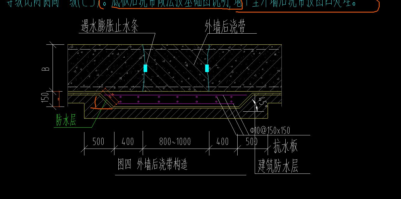 请问这个地下室外墙超前止水带节点,大多在图纸那个位置绘制?