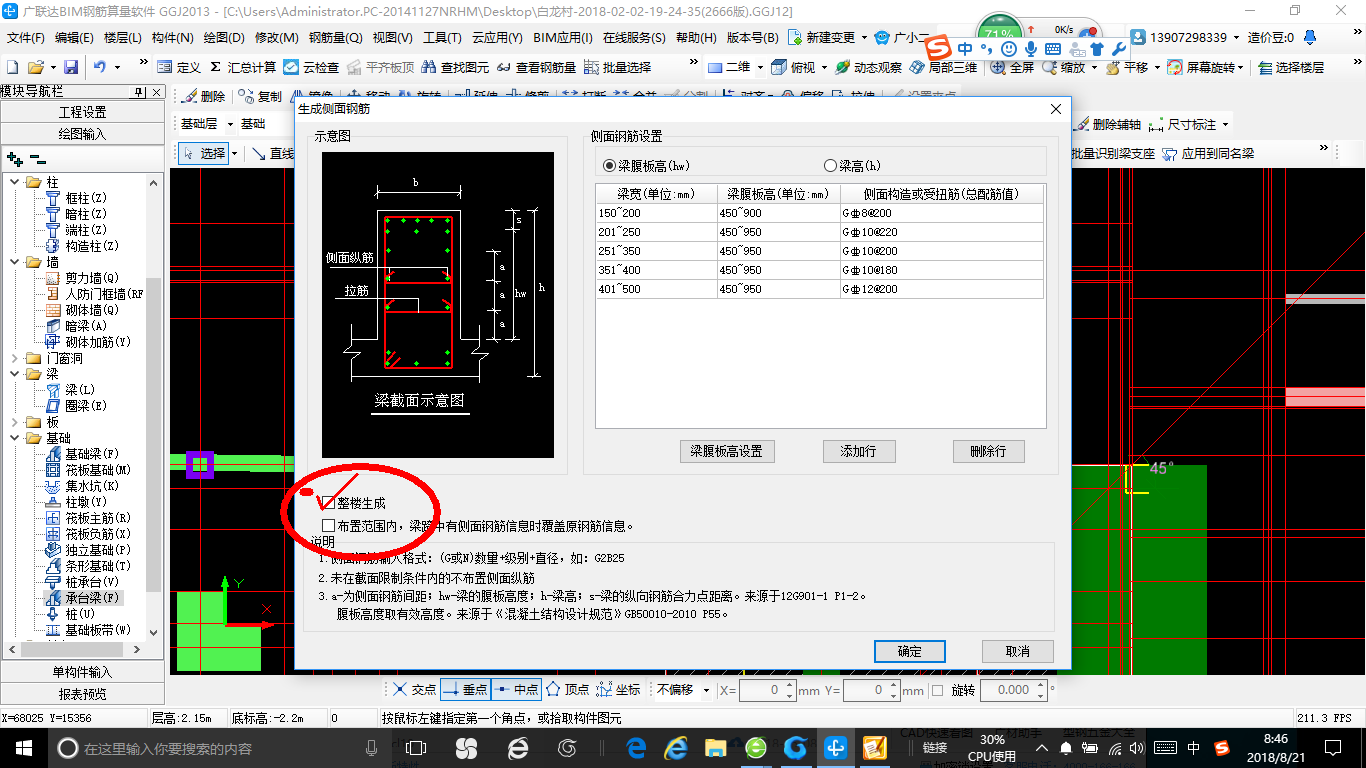 自动生成侧面钢筋
