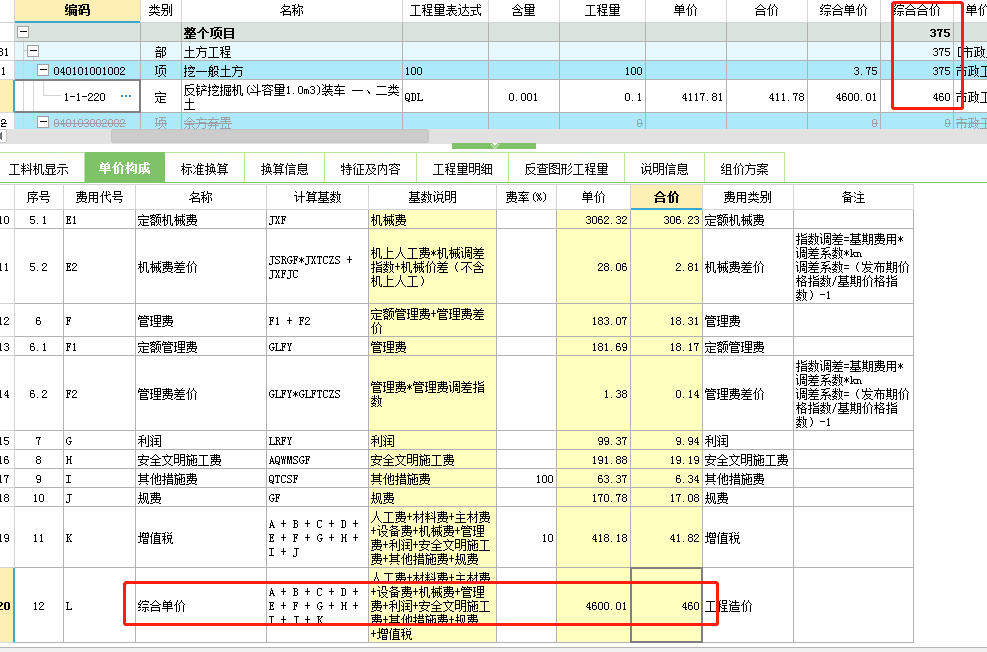 综合单价不