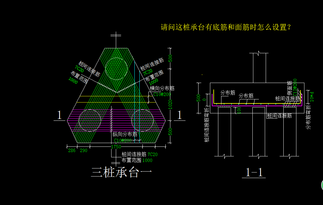 请问这种形式的桩承台怎么布置底筋和面筋
