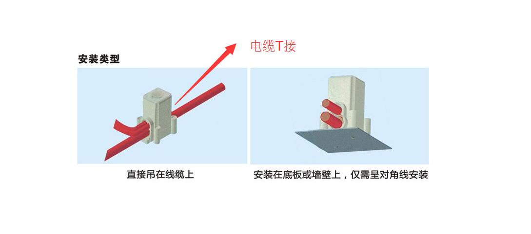 2,方框是t接端子,电缆做了t接