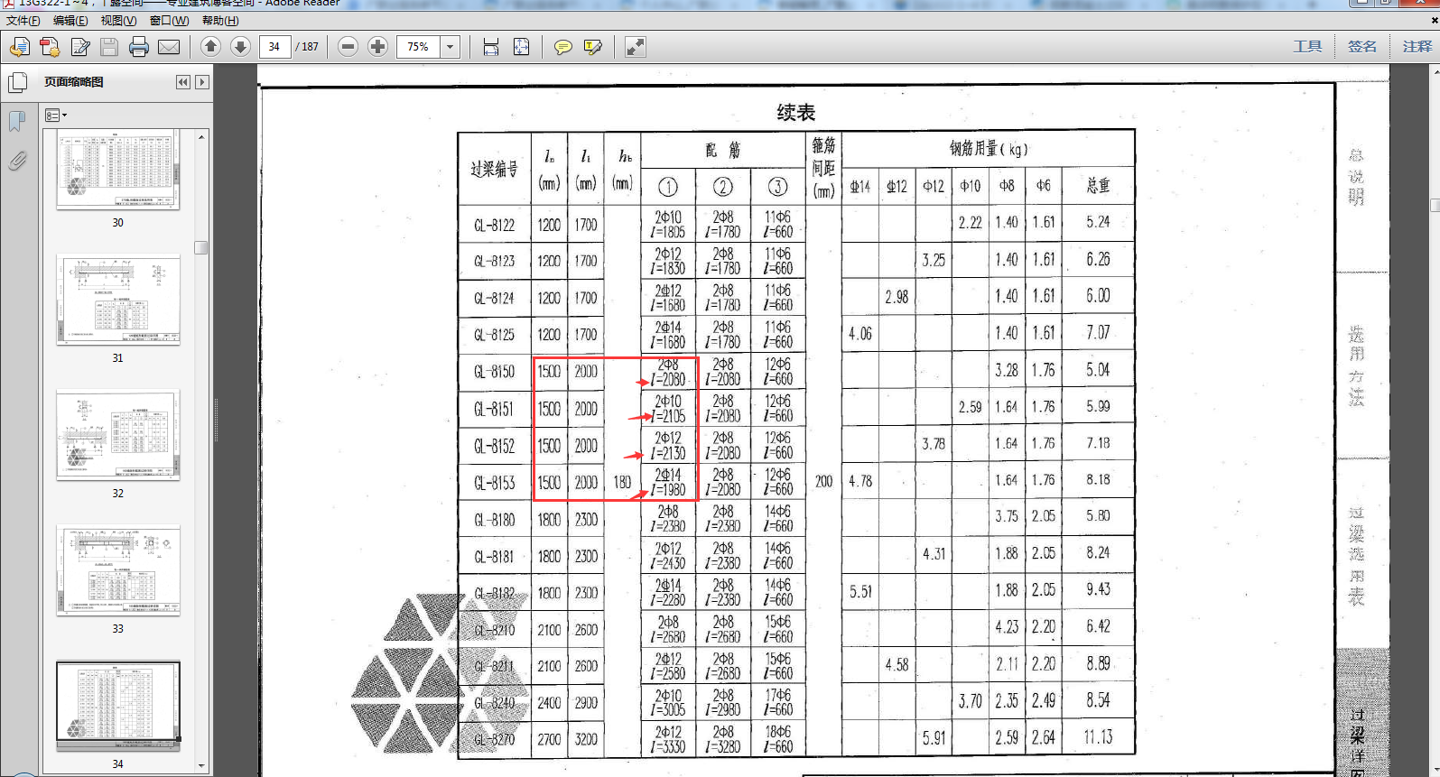 过梁180厚净跨1500伸入墙柱250选用图集13g3221配筋1号钢筋怎么取值