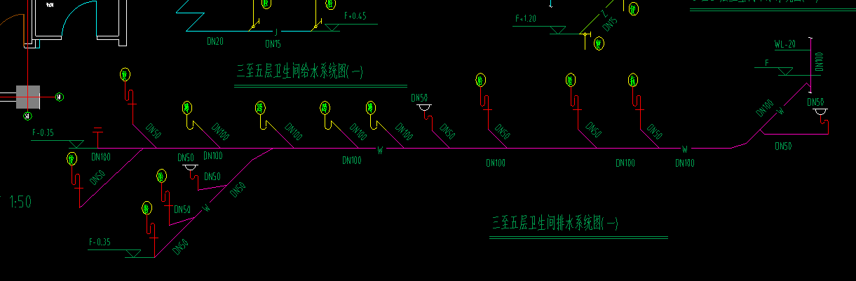 请问这张系统图上dn100的清扫口有几个?