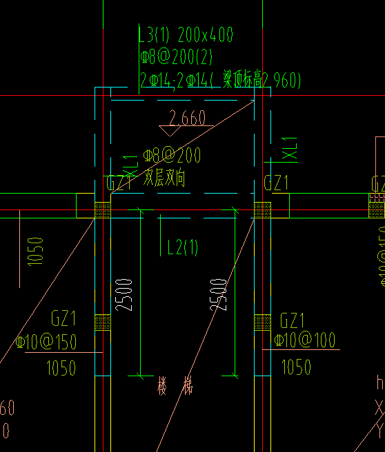 砖混结构中悬挑梁xl-1,如图中,伸入砖墙2500,xl-1的箍筋不同,应如何
