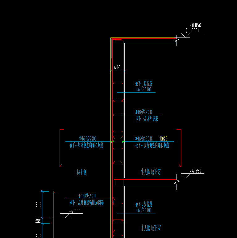 人防的地下室外墙体是剪力墙这种钢筋如何画如何设置