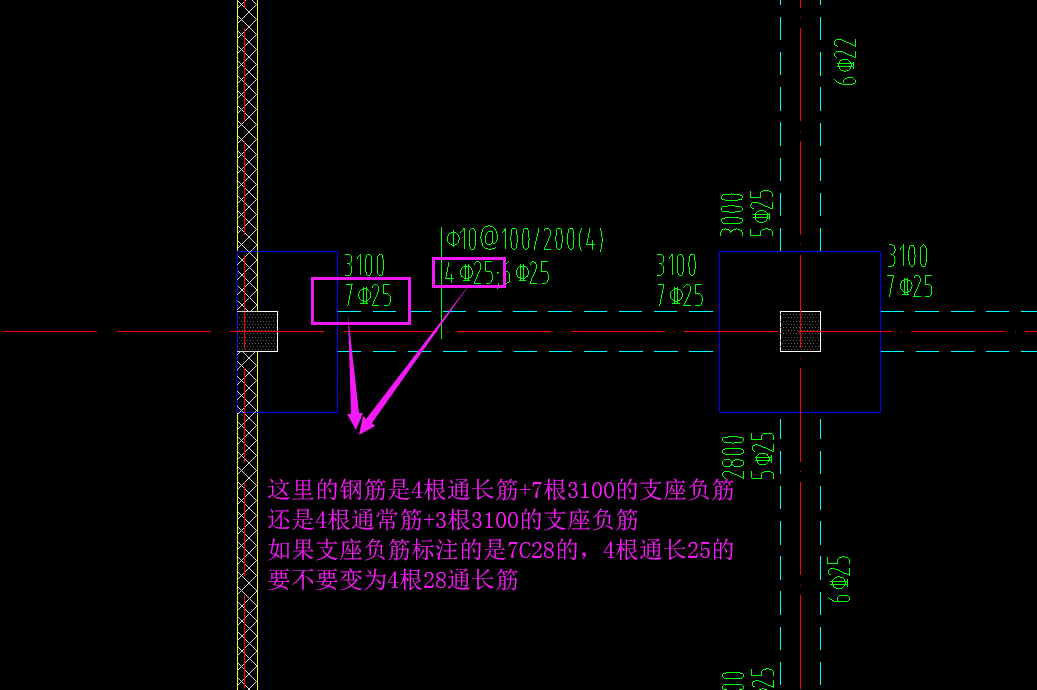 通长筋与支座负筋