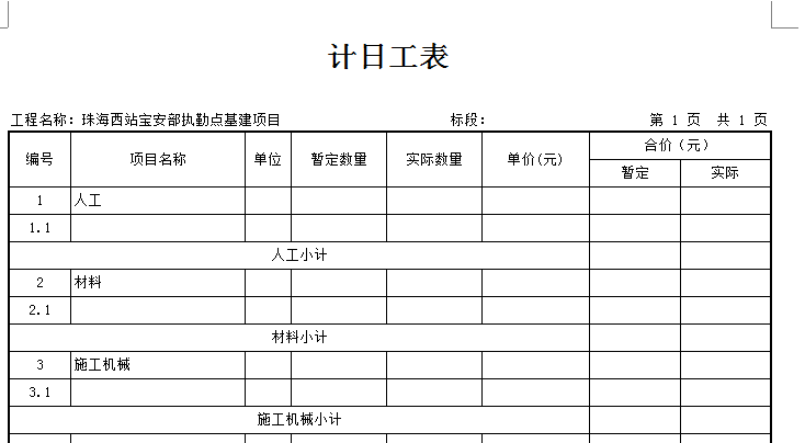 导出报表中人工工日怎么没有对应数据?实际数量单列表格内为空