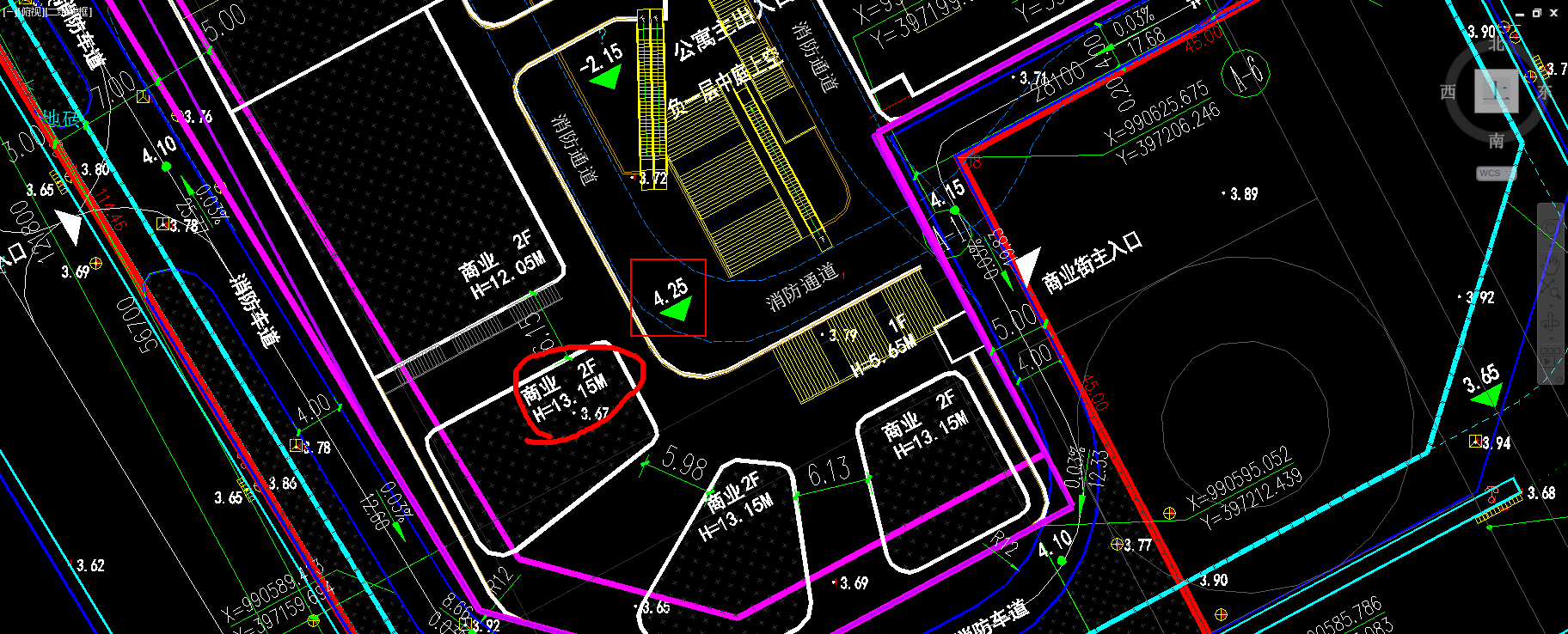 15是建筑物的高度,4.25指道路的绝对标高20