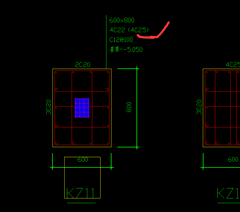请问下各位老师,柱子截面主筋标注为4c22(4c25),这是什么意思呢?