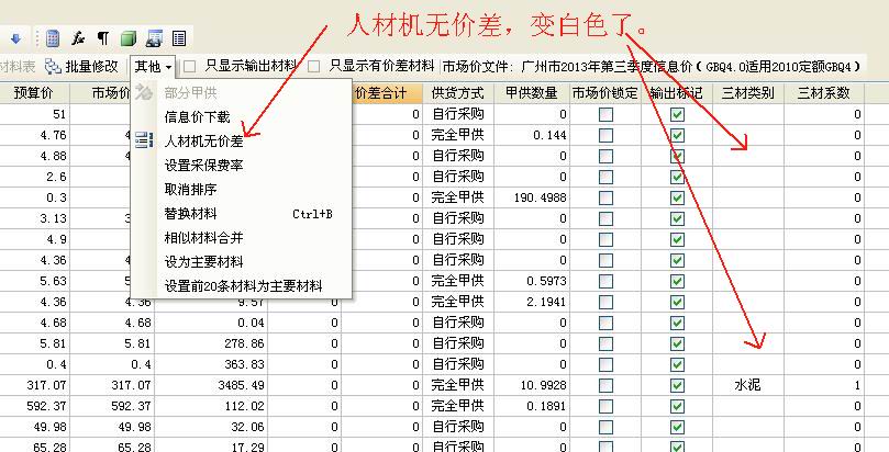 材料表