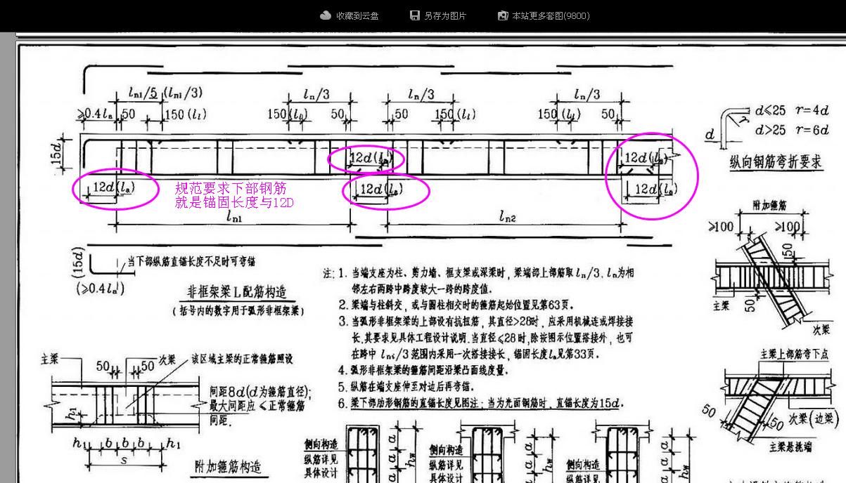 关于非框架梁下部钢筋锚固的问题.