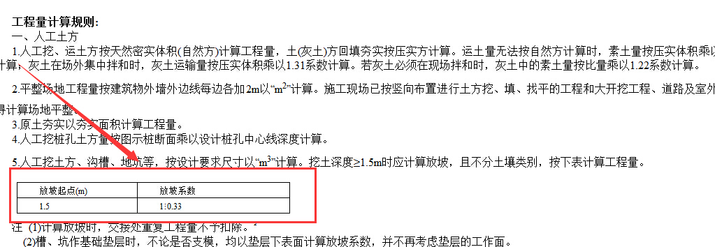 放坡系数