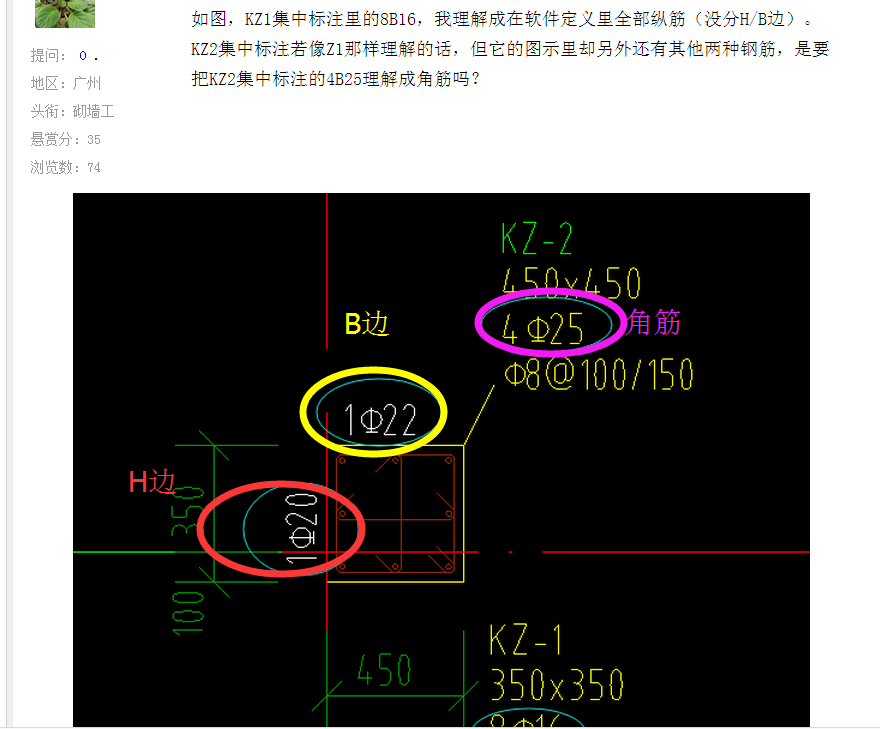 关于框柱集中标注问题