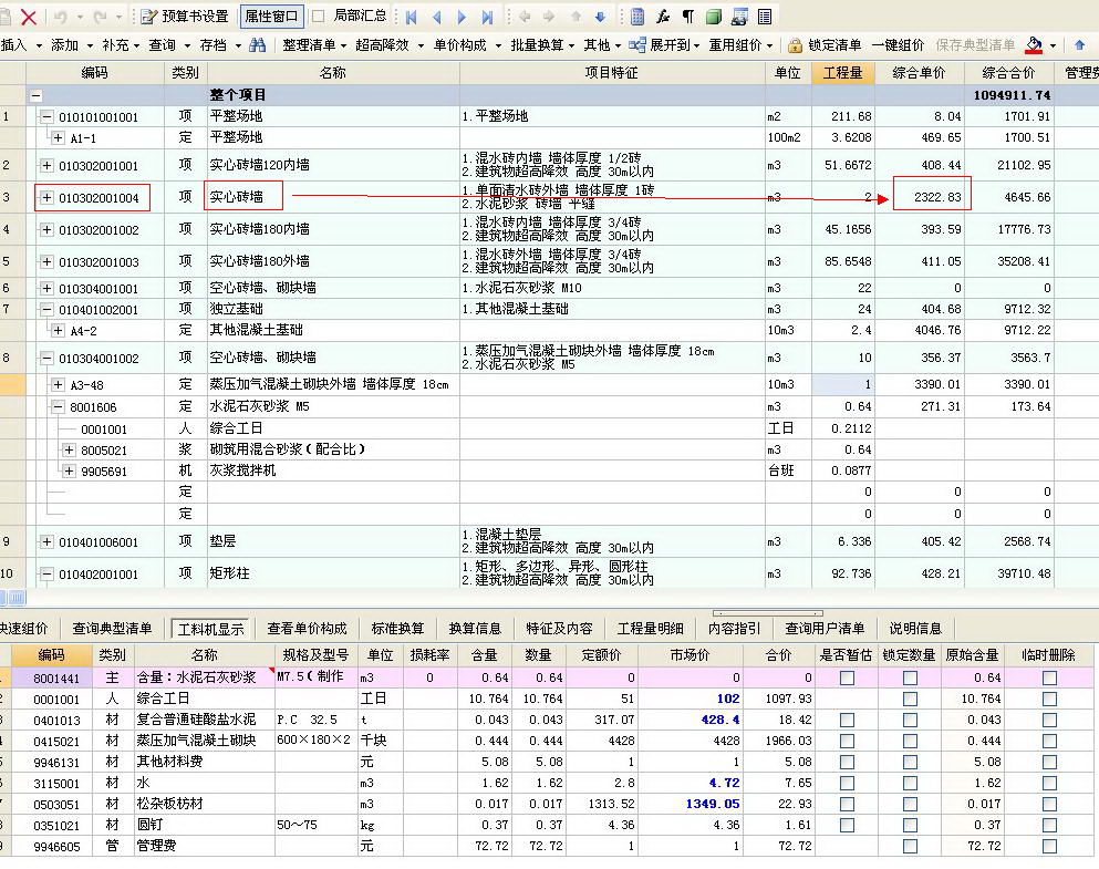 综合单价不