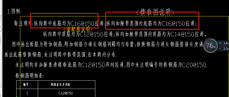 板筋说明里,说的是钢筋,在广联达建出指飘穿的什么上图纸是图片