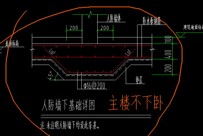 如图筏板基础墙下条基在人防墙很多的情况下用什么画呢