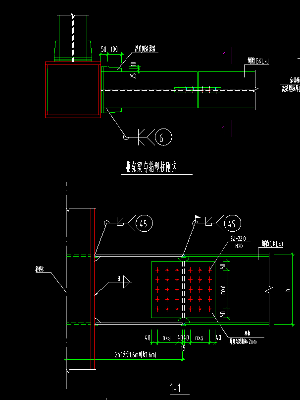 大家帮忙看看这个钢结构大样图中框架柱和钢梁是怎么连接的