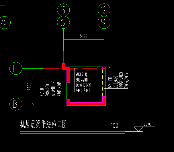 机房层梁平法施工图标高4497屋面一底标高为4347梁应该画在哪层