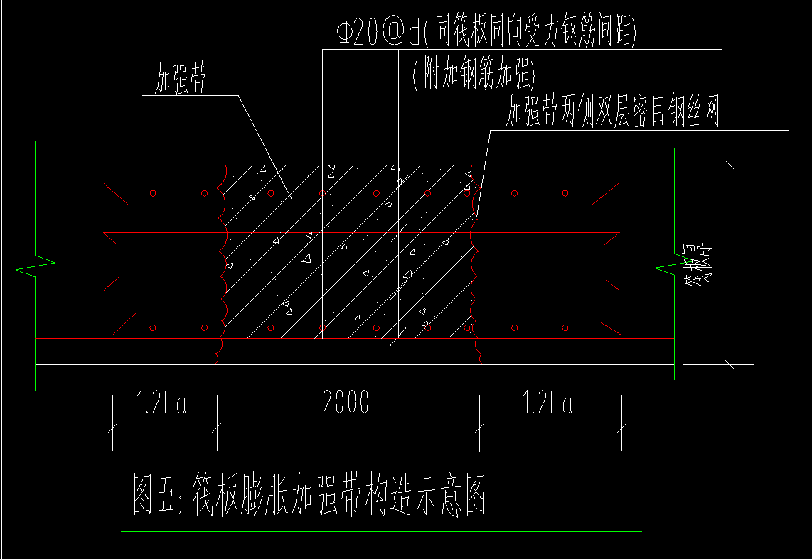 筏板膨胀加强带附加钢筋有四排如何设置