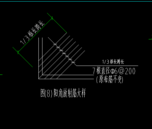 关于阳角放射筋.1/3板长跨长这个怎么理解?