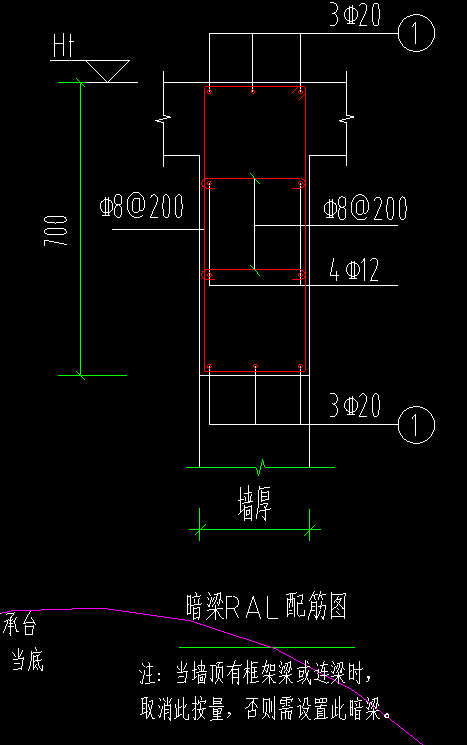 地下室人防剪力墙顶部无梁时要设置暗梁 那么 暗梁遇暗柱或框柱是怎样