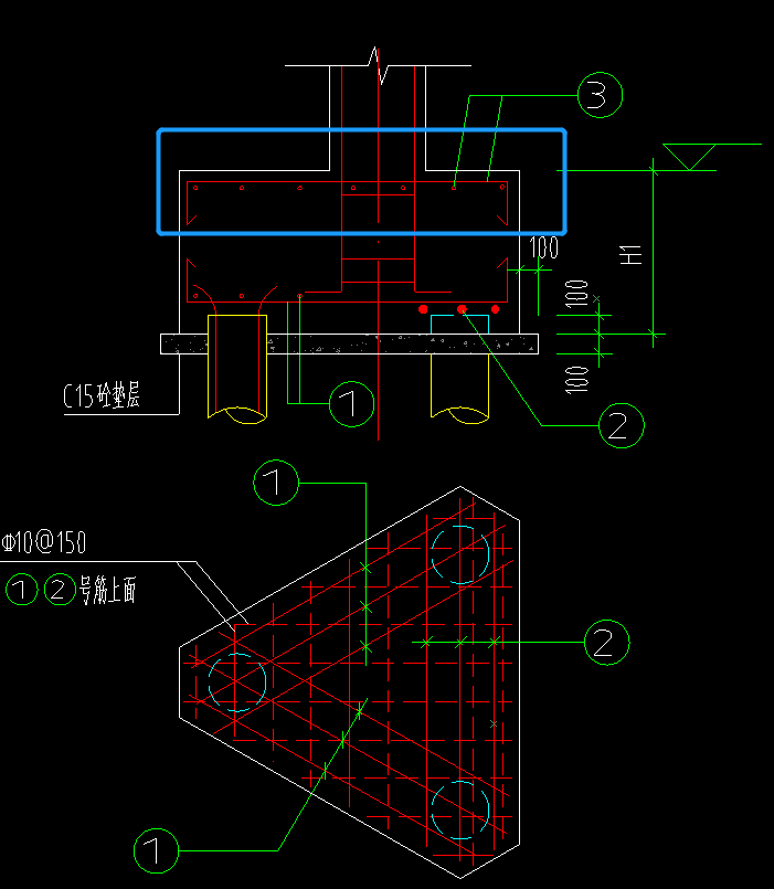 请问三桩承台面筋如何画