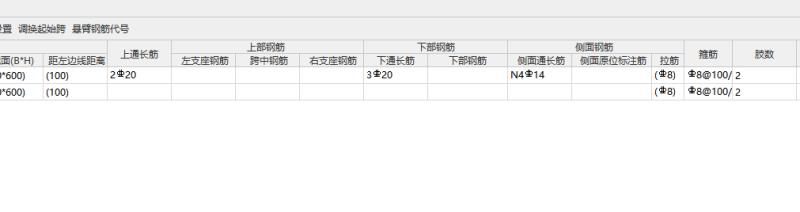 梁平法表格