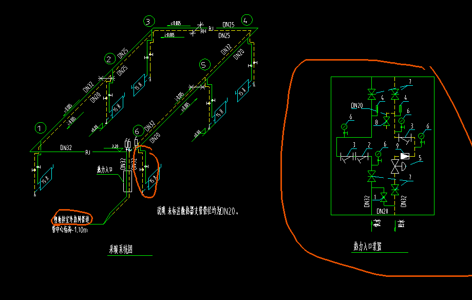 请问,老师,热力入口装置详图内的供回水管需要算吗?