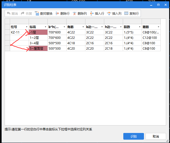 柱表