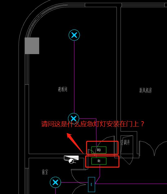 请问图例ro和ri是什么灯具?在应急照明系统中安装门上