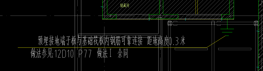预埋接地端子板与基础筏板内钢筋可靠连接距地高度0.