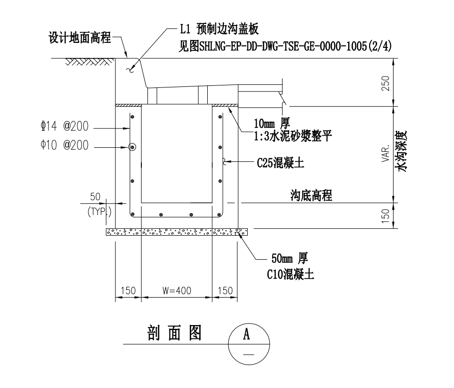 带坡度的路面排水沟混凝土,钢筋,盖板绘制 或者变通办法