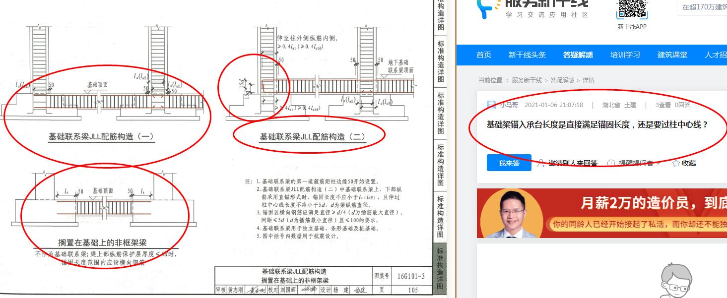 16g101-1图集梁锚固,16g101-1图集手机版 基础梁锚入承台长度是直接满足锚固长度,还是要过柱中心线?